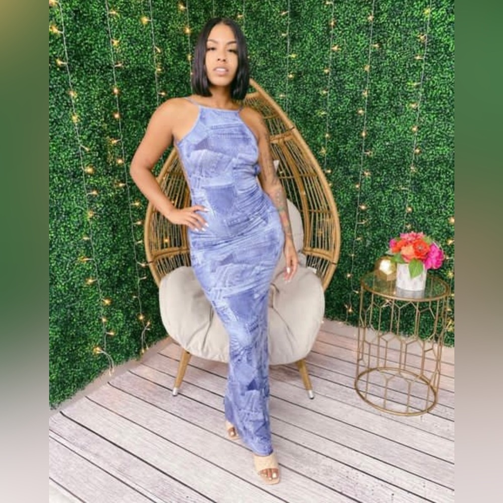 Denim look back out dress